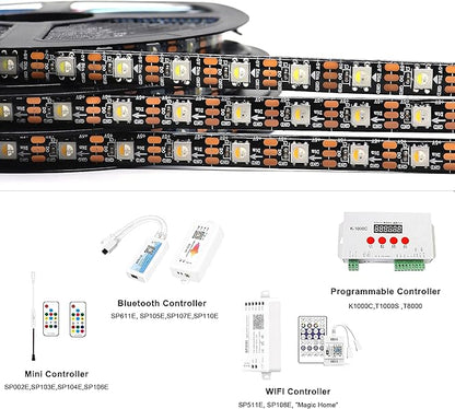 DC5V SK6812 (Similar WS2812B) RGBW RGB+Cold White LED Strip Light 60leds/Pixels/m Individually Addressable 4Color in 1LED(16.4ft(5m) 300leds, IP65) (No Adapter or Controller)