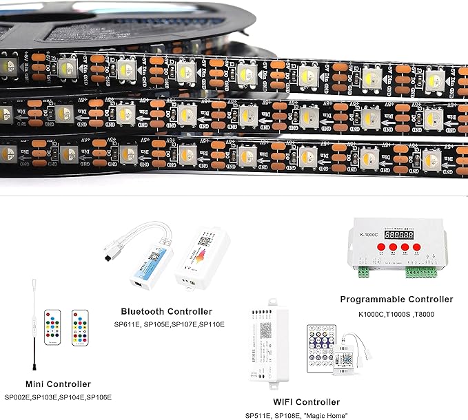 DC5V SK6812 (Similar WS2812B) RGBW RGB+Warm White LED Strip Light 60leds/Pixels/m Individually Addressable 4Color in 1LED (16.4ft(5m) 300leds, IP65) (No Adapter or Controller)