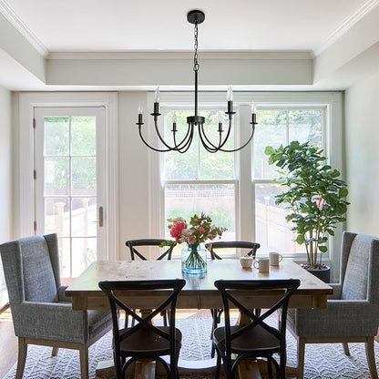 6-Light Farmhouse Chandelier, Black Chandeliers for Dining Room Lighting Fixtures Hanging, Classic Candle Ceiling Modern Chandeliers for Living Room, Foyer, Kitchen Island