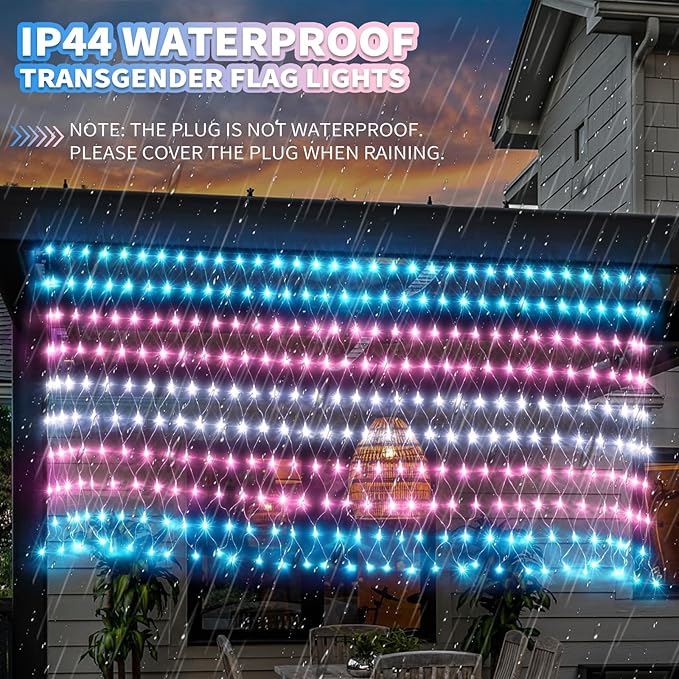RJZZ Trans Flag Lights Outdoor, 6.6x3.3 FT Trans Pride Flag Pride Decorations Connectable, 330LED Waterproof Transgender Flags with Lights, Pride Month Decorations for Room, Yard, Party, Office