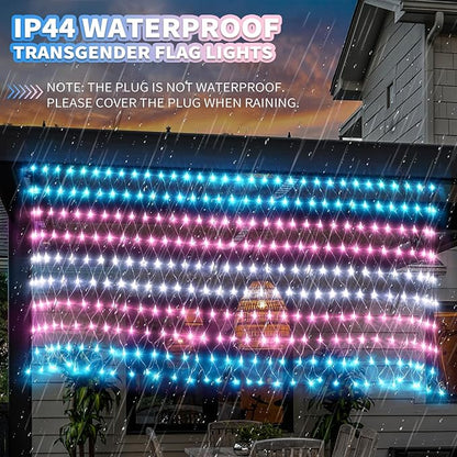 RJZZ Trans Flag Lights Outdoor, 6.6x3.3 FT Trans Pride Flag Pride Decorations Connectable, 330LED Waterproof Transgender Flags with Lights, Pride Month Decorations for Room, Yard, Party, Office