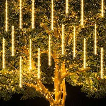 Christmas Meteor Shower Lights Outdoor, 288 LED 12" 8 Tubes Waterproof Christmas Lights Outdoor Plug in, Snow Falling Rain Icicle Xmas Light Decorations, Warm White