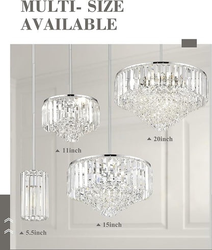 Polished Chrome Crystal Pendant Light, Modern Hanging Light Fixture, Mini Chandelier for Kitchen Dinning Room Bedroom, CKPL5510-1P-PC
