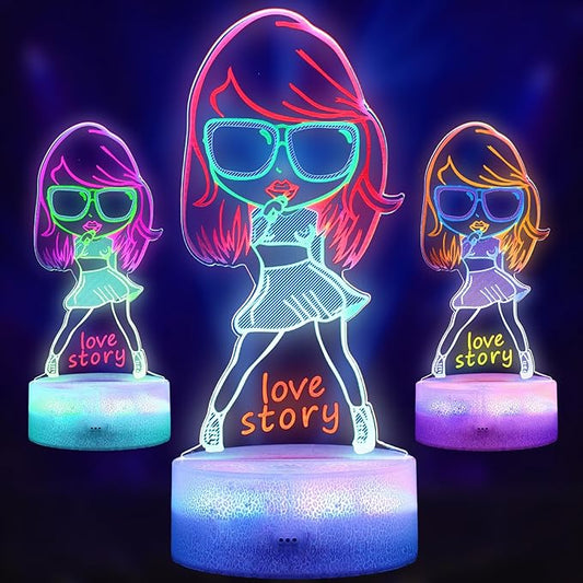 Girls Gifts, Singing Girl Birthday Gift, Cool 3D Night Light for Music Fans Merch, Table Lamp for Music Party Supplies, Decoration for Room, Night Light with Multi-Colors Change and Timing