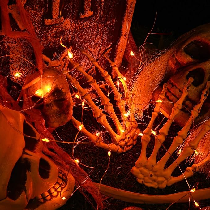 BrizLabs Orange Halloween Lights, 4 Pack 19.47ft 60 LED Orange Fairy Lights String, 2 Modes Battery Halloween String Light, Indoor Silver Wire Twinkle Light for Christmas Thanksgiving Party Carnival