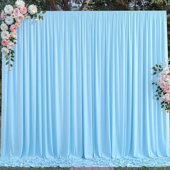 10 ft x 10 ft Wrinkle Free Baby Blue Backdrop Curtains for Baby Shower Parties, Polyester Light Blue Photo Backdrop Drapes for Birthday Wedding Party Gender Reveal Photography