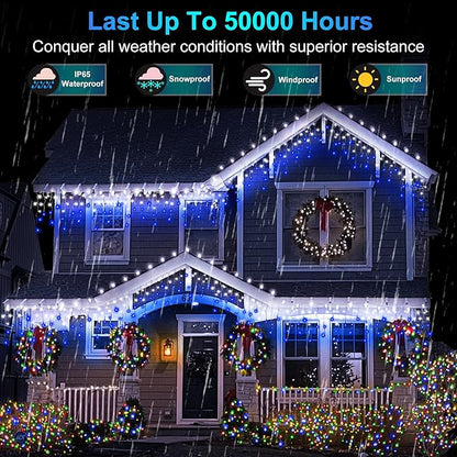 670 LED 66FT Christmas Lights with 148 Drops, 12 Modes Dimmable CoolWhite & Blue Outdoor Hanging Lights with Timer Memory, Waterproof Curtain Lights for Bedroom Yard Indoor Window Roof Fence Wedding