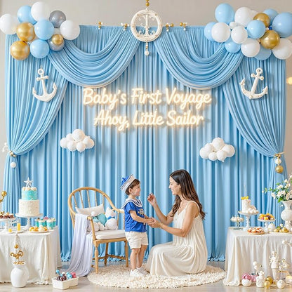 10 ft x 10 ft Wrinkle Free Baby Blue Backdrop Curtains for Baby Shower Parties, Polyester Light Blue Photo Backdrop Drapes for Birthday Wedding Party Gender Reveal Photography