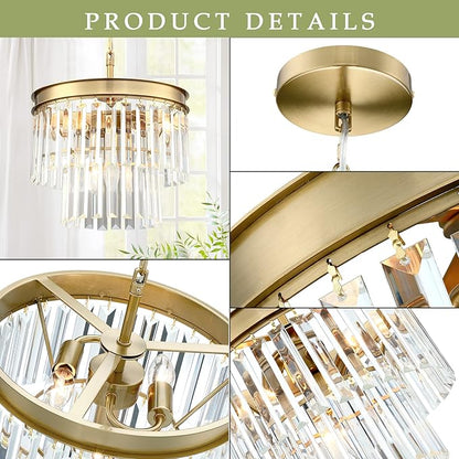 MEXO Crystal Chandelier Lighting Fixture Gold Finish 2-Tier Hanging Pendant Ceiling Lights for Living Room Bedroom Dinning Room Hallway