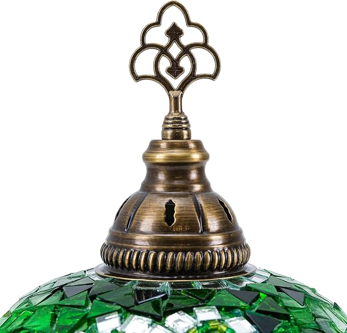 Turkish Lamp, Mosaic Table Lamp, Antique Moroccan Decorative Glass Bohemian Vintage Lamp Shade, Small Desk Tiffany Bedside Stained Glass Lamp with US Plug and E12 Socket