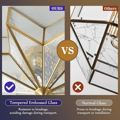 Star Brass Glass Ceiling Light - 19.5 In Gold Hammered Large Flush Mount Fixture - Art Deco Mid Century Vintage Modern Moravian Lighting Lights for Bedroom Dining Entryway Foyer Living Room