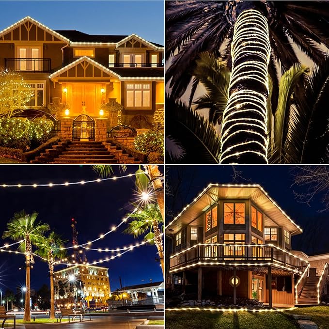 WIND STAR Solar Rope Lights Outdoor, 72FT 200 LED Solar Powered Tube String Lights Decorative with Remote, 8 Modes IP67 Waterproof, for Yard Garden Fence Party Camping Wedding, Warm White