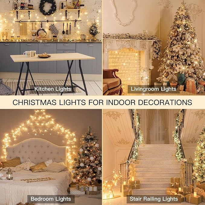 suddus Christmas Lights Outdoor, 66 ft 200 LED Plug in Warm White Fairy String Lights with Remote, Twinkle Lights for Bedroom Indoor Xmas Tree Dorm Wedding Backyard Party Outdoor Decorations