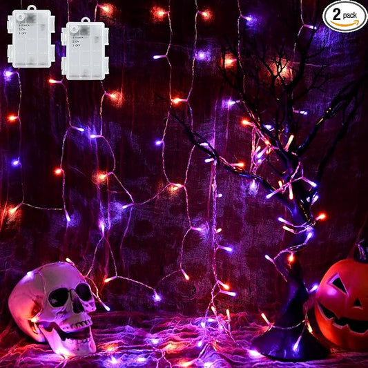 cshare Halloween String Lights Battery Operated with Timer, Orange and Purple Fairy Lights Outdoor 9.8ft 30LED, Halloween Decorations for Party Yard Pathway Indoor Outdoor 2 Packs