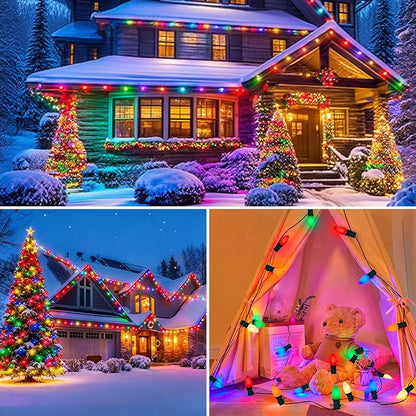 50FT C7 LED Multicolor Christmas Lights, Outdoor String Lights with 55 Multicolor LED Ceramic Bulbs(5 spare), Vintage Christmas Lights for Indoor Outdoor Xmas Tree Home Party Decorations, Green Wire