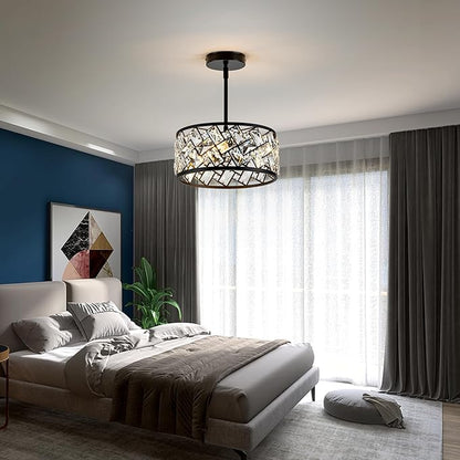 Rpzloila 3-Light Crystal Ceiling Light Fixture, Modern Semi Flush Mount Ceiling Light, Black Crystal Chandelier for Kitchen Bedroom Bathroom Entryway Hallway