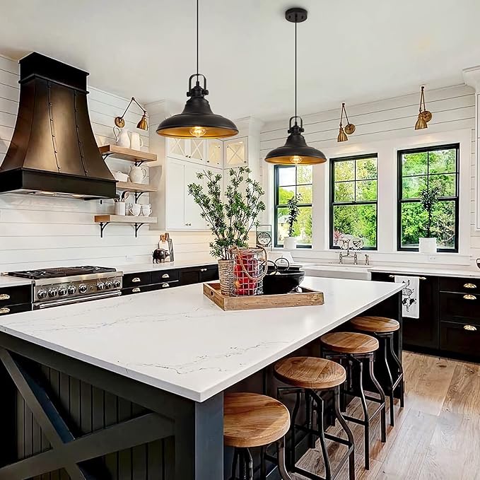 Black Pendant Lighting for Kitchen Island,Matte Blacks Farmhouse Pendant Lights Kitchen Island,Hanging Lighting Fixtures for Kitchens Dinning Room Bedroom Hallway,1 Pack