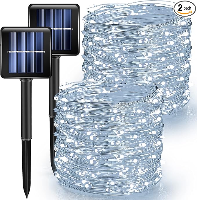 TW SHINE 2 Pack Solar String Lights Outdoor, Total 80 FT 240 LED Solar Powered Waterproof White Fairy Lights 8 Modes for Outside Christmas Party Tree Wedding Yard Decorations