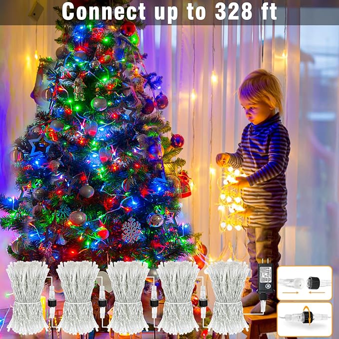 66FT 200 LED Outdoor String Lights, Connectable Christmas Lights Indoor Waterproof with 8 Modes, Plug in Twinkle Fairy Lights Clear Wire for Outside Home Garden Wedding Patio Decorations, Multicolor