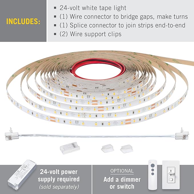 Armacost Lighting RibbonFlex Pro 24V White LED Strip Lights 60 LED/m, 3000K, 16.4 ft 145230