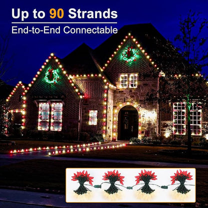 Brizled Red & Warm White Christmas Lights, 66ft 100 LED C9 Christmas Lights, Connectable Outdoor Faceted Strawberry Light String, 120V UL Certified Indoor Xmas Tree Light for Home Holiday Party Decor