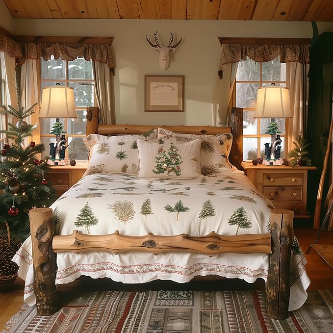 Hamucd Rustic Farmhouse Climbing Bear Table Lamps Set of 2 for Living Room with USB A+C,Bedroom Accent Tree Nightstand Lamps for Western Country Wood Cottage Christmas Decor(2 Bulbs Included)