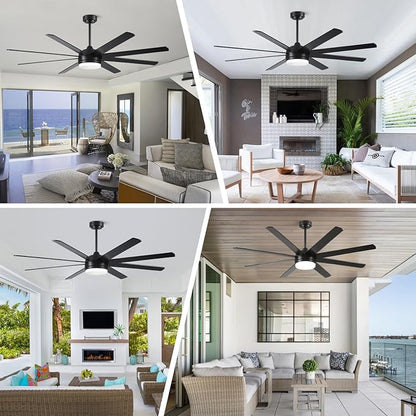 YUHAO 62 Inch Black Ceiling Fan with Light and Remote Control.Noiseless,Dimmable,3CCT,6 Speeds Reversible, DC Ceiling Fans for Indoor or Covered Outdoor Use.ETL Listed