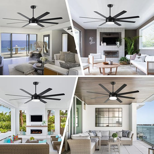 YUHAO 62 Inch Black Ceiling Fan with Light and Remote Control.Noiseless,Dimmable,3CCT,6 Speeds Reversible, DC Ceiling Fans for Indoor or Covered Outdoor Use.ETL Listed