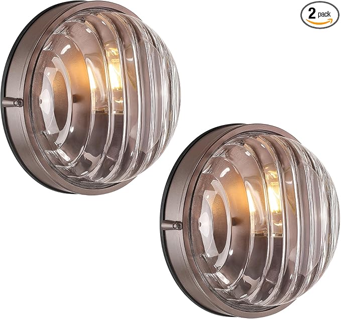 FEMILA 10" ORB Modern Outdoor Wall Lantern, 2 Pack Nautical Outdoor Lighting, Bulkhead Sconce for Front Porch/Entry Light, Aluminum, Ripple Glass, ETL & UL Listed, 4FYX105FL-2 ORB SW