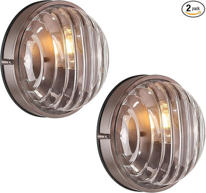 FEMILA 10" ORB Modern Outdoor Wall Lantern, 2 Pack Nautical Outdoor Lighting, Bulkhead Sconce for Front Porch/Entry Light, Aluminum, Ripple Glass, ETL & UL Listed, 4FYX105FL-2 ORB SW