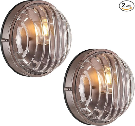 FEMILA 10" ORB Modern Outdoor Wall Lantern, 2 Pack Nautical Outdoor Lighting, Bulkhead Sconce for Front Porch/Entry Light, Aluminum, Ripple Glass, ETL & UL Listed, 4FYX105FL-2 ORB SW