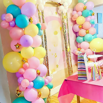 HILAVO Pastel Balloons 60 Pcs Metallic Pink Purple Teal Blue Yellow Multicolor Latex Balloon Macaron Rainbow Pastel Color Party Balloons for Girls Birthday Baby Shower Bridal Wedding Party Decorations