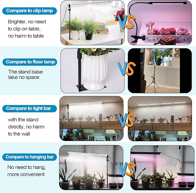 Standing LED Grow Light，Adjustable 2ft T8 Bar Plant Light, White 4500K Full Spectrum Plant Grow Lamp on Stand for Indoor Plants Seed Starting, Seedlings, Veg, Flower
