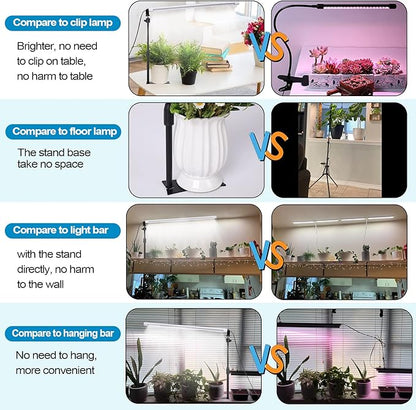 Standing LED Grow Light，Adjustable 2ft T8 Bar Plant Light, White 4500K Full Spectrum Plant Grow Lamp on Stand for Indoor Plants Seed Starting, Seedlings, Veg, Flower