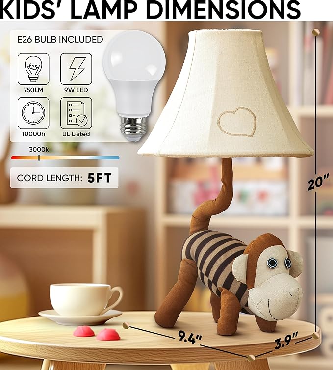 Monkey Kids Lamp for Boys Bedroom - 20", Animal Lamp for Kids Room - Christmas Gifts, Birthday Gifts, for All Ages: Toddler Girls, Children, Grandkids 3 4 5 and Up Years Old, Sister Brother, Sibling