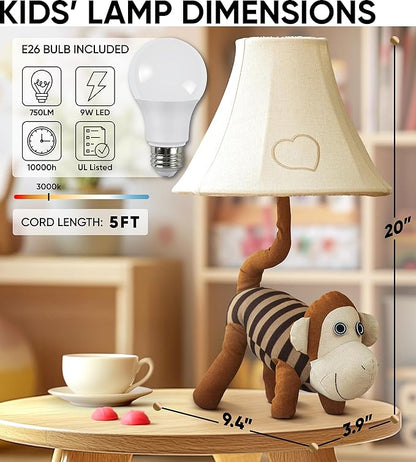 Monkey Kids Lamp for Boys Bedroom - 20", Animal Lamp for Kids Room - Christmas Gifts, Birthday Gifts, for All Ages: Toddler Girls, Children, Grandkids 3 4 5 and Up Years Old, Sister Brother, Sibling