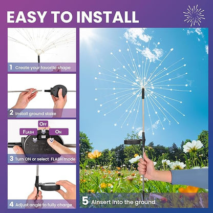 PEVOROS Garden Decor Solar Lights Outdoor,120LED Waterproof Colorful Solar Fairy Garden Lights for Outdoor Decoration,Yard, Patio, Porch,Flower Pot,Pathway, for 4th of July(8Pack)