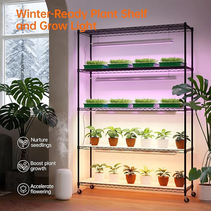 Bstrip Plant Stand with Grow Lights, 5 Tier Large 47.2x17.8x71IN Plant Shelf Indoor with 3FT T5 144w Grow Light, 3 Mode Full Spectrum LED Plant Light with Timer for Indoor Plants, Spring Seed Starting
