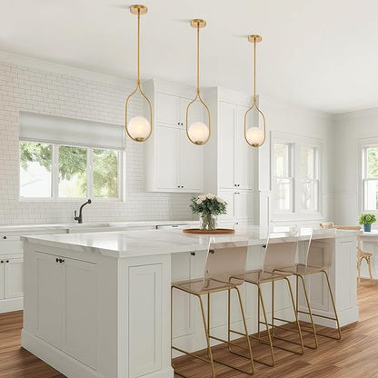 Globe Pendant Light, Modern Bubble Chandelier and Hand Blown Glass Chandelier with Gold Brass Finish Adjustable Rods for Kitchen Island Dinning Room Bedroom Living Room Home Owners
