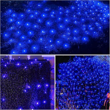 Blue Christmas Net Lights Outdoor 5ft x 6ft Connectable, 120Led 8 Modes Waterproof Black Wire 29V Plug in Mesh Net Christmas Lights for Garden, Yard, Bushes, Trunk, Xmas Tree Decor (Blue)