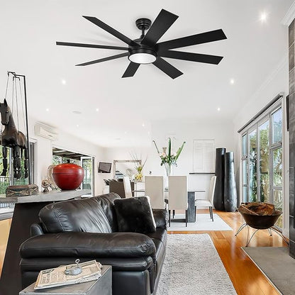 YITAHOME Black 60 Inch Ceiling Fan with Light and Remote, DC Fanlight for Indoor, Modern Light Fan with Reversible 6 Speeds, 3 Color Temperatures, Memory Function, Quiet Motor
