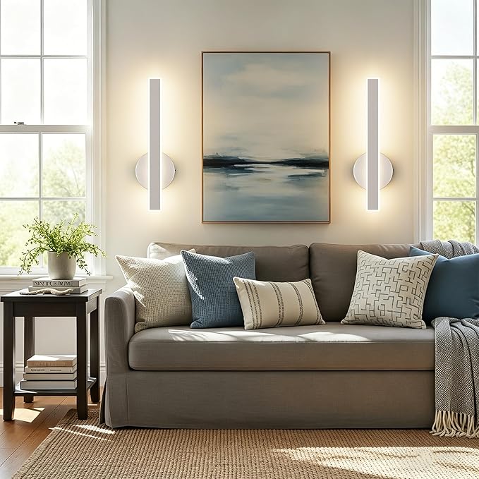 Aipsun Brushed Nickel Wall Sconce Hardwired Modern LED 18W Wall Sconce Set of Two, 15.7Inches Wall Lights for Living Room Bedroom Hallway 5CCT