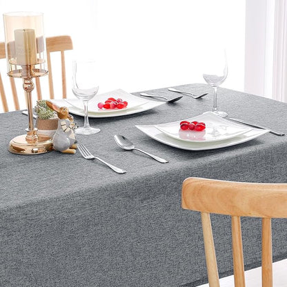 Hiasan Faux Linen Rectangle Tablecloth - Wrinkle and Stain Resistant Washable Table Cloth for Kitchen Dining Room Holiday Table Cover for Party Dinner, Grey, 90 x 132 Inch