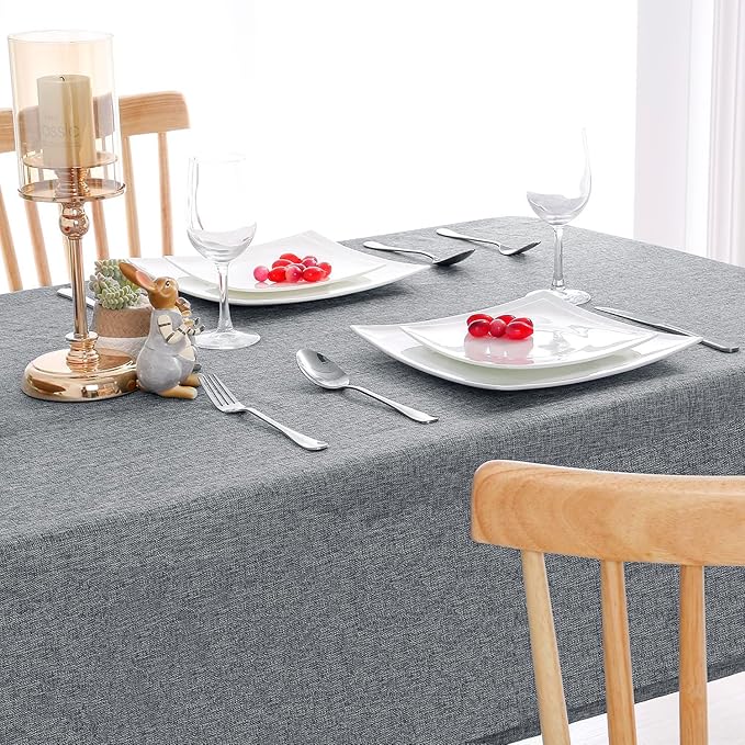 Hiasan 2 Pack Faux Linen Rectangle Tablecloth - Wrinkle and Stain Resistant Washable Table Cloth for Kitchen Dining Room Holiday Table Cover for Party Dinner, Grey, 30 x 60 Inch