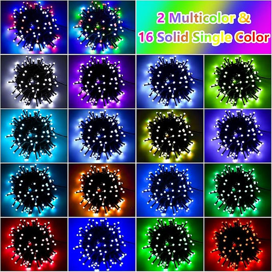 80Ft Solar String Lights for Outside, 18 Colors Changing 200 LED Solar Powered & USB Christmas Lights with Remote, RGB Waterproof Outdoor Fairy Light for Patio Yard Tree Garden Party Decor