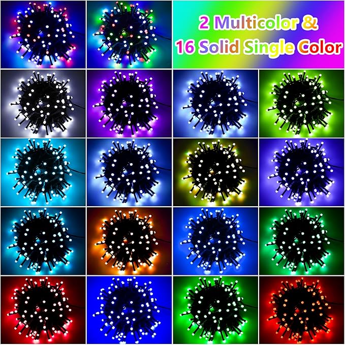 118Ft Solar String Lights Outdoor Waterproof, 18 Colors Changing 300 LED Christmas Lights Solar Powered & USB with Remote, RGB Twinkle Light for Xmas Outside Tree Yard Party Indoor Decoration