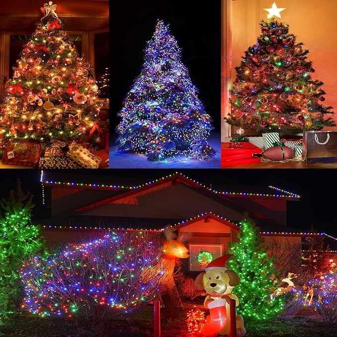 FairyGlim 100 LED Christmas String Lights, 33 FT Connectable Waterproof String Lights Green Wire with Timer Memory Function & 8 Modes, for Indoor Outdoor Xmas Trees Party Garden, 33 FT Multicolor