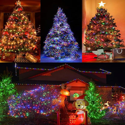 66ft 200 LED Christmas Tree String Lights Outdoor Fairy Lights Plug in, Expandable Green Wire Clear Bulbs Mini Lights 8 Modes, Xmas Wedding Party Decoration (Multicolor)