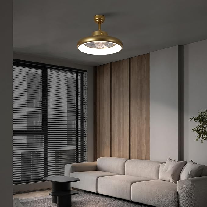 Oval AIR Loren 20" Small Smart Ceiling Fan with Light, Semi Flush Mount, Quiet 6-Speed Reversible Motor, Dimmable LED, Adjustable CCT, App & Remote Control, Modern Glam, Gold AIR8002A