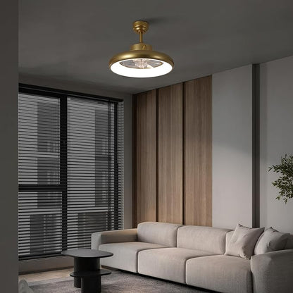 Oval AIR Loren 20" Small Smart Ceiling Fan with Light, Semi Flush Mount, Quiet 6-Speed Reversible Motor, Dimmable LED, Adjustable CCT, App & Remote Control, Modern Glam, Gold AIR8002A